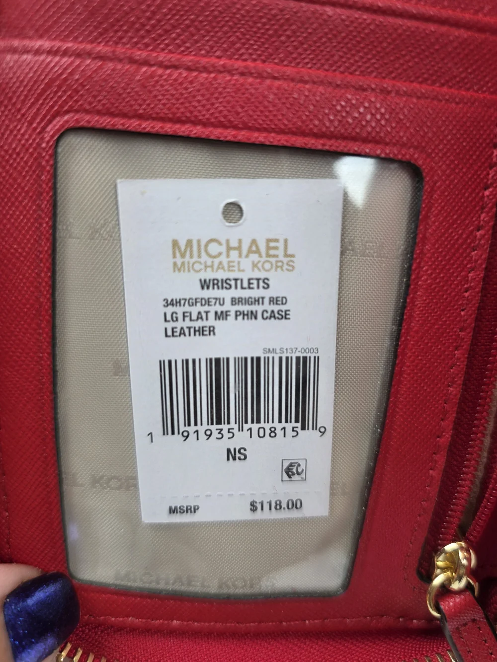 Michael Kors Red Perforated Zip Wristlet Wallet
